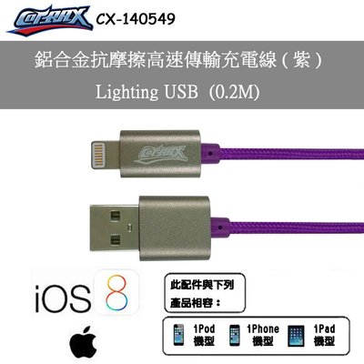 出清特價 20cm鋁合金抗摩擦高速傳輸充電線(紫)-Lightning USB IPHONE