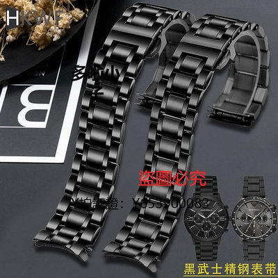 錶帶 適配阿瑪尼黑武士錶帶黑色鋼帶ar6008卡西歐西鐵城海鷗金屬手錶鏈