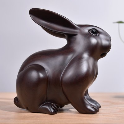 黑檀實木雕刻兔子擺件木頭兔十二生肖家居客廳裝飾紅木工藝品禮品