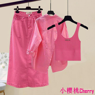小櫻桃Cherry【Pinkcherry】 中大尺碼 40-150公斤可穿 大尺碼 度假 三件式 套裝 大尺碼女裝 氣質 百搭襯衫遮