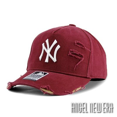 【PD帽饰】【MLB Old Fashioned Cap】NY 洋基 酒紅 破壞布 卡車帽 老帽【ANGEL NEW ERA 】