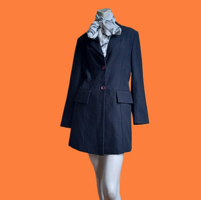 【Bjs啵古着】1980年代春秋款黑色墊肩單排釦短風衣西裝外套（25101066）