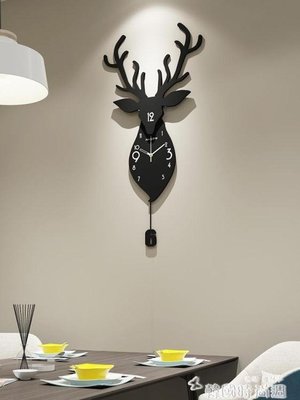 北歐鹿頭鐘錶掛鐘客廳家用創意時尚個性掛錶現代大氣裝飾靜音時鐘LX 韓國時尚週 全館免運