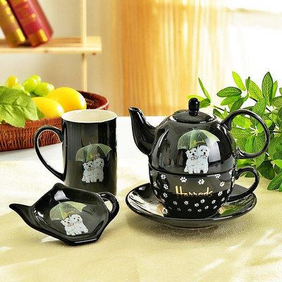 茶藝師 英國哈羅斯Harrods西高地小熊陶瓷茶壺子母壺咖啡杯外貿茶杯出口