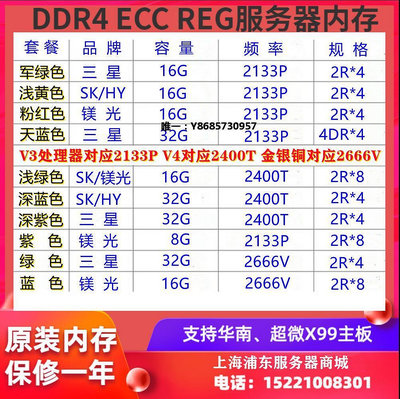 內存條三星DDR4 8G 16G 32G 64G ECC REG 2133P 2400T 2666V PC4內存記憶體