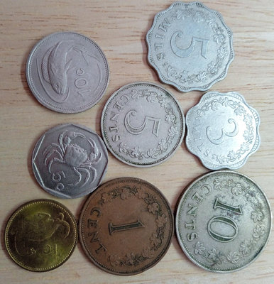 少見，馬耳他，8枚硬幣，1972年4枚，1977年1枚，8-【店主收藏】33433