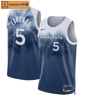 NIKE耐克NBA森林狼隊5號愛德華茲32號唐斯球衣籃球服運動背心套裝~master衣櫃