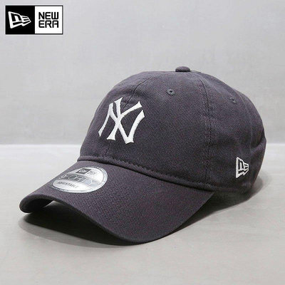熱款直購#NewEra帽子秋冬加厚牛仔粗斜紋帆布MLB棒球帽軟頂大標NY灰色潮
