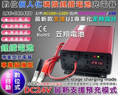 ☎ 挺苙電池 ►台灣製 LBC-08140D 24V14A 高效能 電動車24V 鋰鐵電池充電器 電流.電壓 顯示