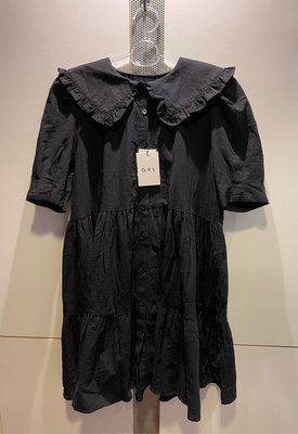 ++特價++新品入荷 日本購入✨GRL黑色可愛花邊荷葉領娃娃裝洋裝(黑)是棉麻質感 荷葉邊+袖子抓皺設計❤️