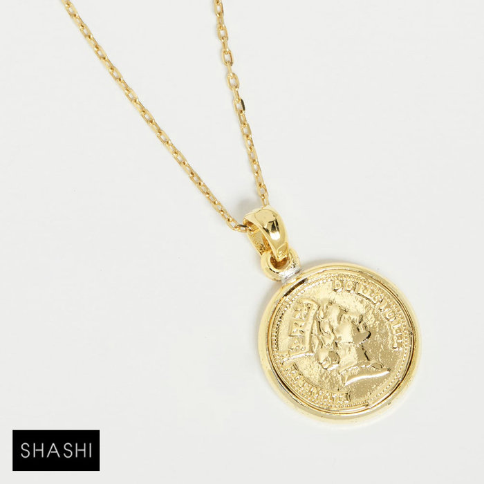 SHASHI 紐約品牌 Baby Warrior 金色錢幣項鍊 親愛的勇士