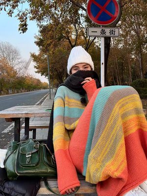 NANAS【D10126】南法女孩~chic韓國繽紛條紋好質感針織連身毛衣裙 現貨