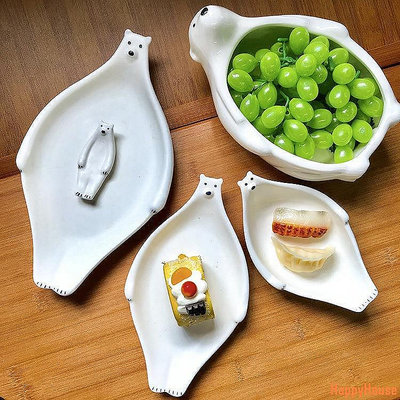 【現貨】北極熊日式盤子ins風可愛兒童餐盤家用小吃盤早餐盤甜品碗