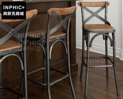 INPHIC-美式鐵藝實木高腳椅復古酒吧桌椅 咖啡廳餐廳吧台前臺椅吧凳_S1877C
