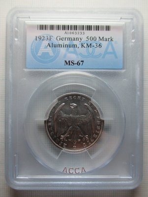 德國.鋁幣.500馬克.1923年.ACCA-MS67