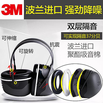 3M隔音耳罩睡眠用專業防降噪音學習睡覺專用神器工業靜音耳機X5A
