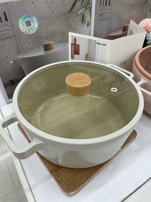 4/28前 韓國 Neoflam Fika 系列鑄造不沾雙耳低湯鍋22cm 含玻璃鍋蓋  adii