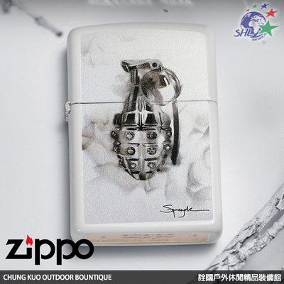 詮國 ZP616 Zippo 美系經典打火機 SPAZUK火焰藝術家系列 手榴彈 白色烤漆 NO.29845