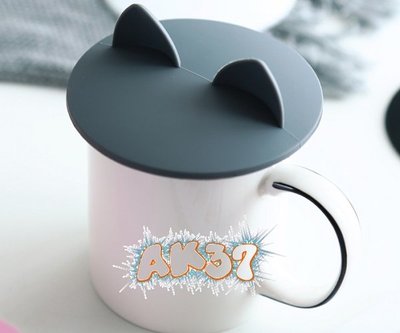 《AK37》立體創意貓耳造型把手矽膠防塵杯蓋矽膠杯蓋馬克杯蓋防漏杯蓋婚禮小物交換禮物-貓耳黑色
