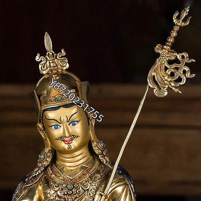 蓮花生大士家用尼泊爾10寸銅鎏金現代用品蓮花生大士擺件【功德坊】銅器 佛像 擺件