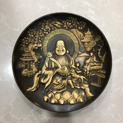 現貨熱銷-【紀念幣】古玩雜項古董收藏彌勒佛盤子茶道新寵茶托銅盤子