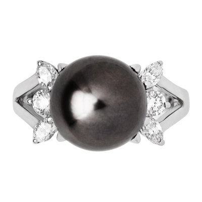 【JHT 金宏總珠寶/GIA鑽石專賣】11mm天然黑珍珠鑽戒/材質:PT900(JB37-A06)