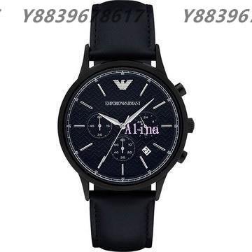 美國代購EMPORIO ARMANI 亞曼尼手錶 AR2481真皮錶帶 三眼計時腕錶 手錶 歐美代