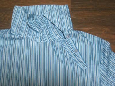 【堆堆樂】╭ ☆韓國製全新現貨++RARE'S斜領 翻領七分袖襯衫 綁帶襯衣 條紋寬鬆顯瘦上衣--清新藍色