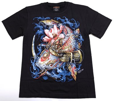 【Mr.17】3D鉚釘夜光 鯉魚 日本武士 蓮花 短袖無接縫滾筒T恤 紋身刺青T-SHIRT(3D-169)