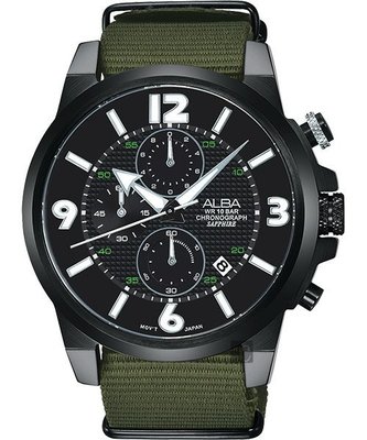 ALBA ACTIVER 系列計時腕錶(AM3401X1)-黑x綠/44mm VD57-X089U