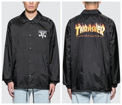 Cover Taiwan 官方直營 THRASHER 教練夾克 教練外套 風衣 火焰 嘻哈 滑板 黑色 HUF (預購)