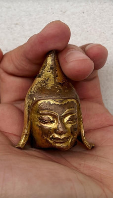 （二手）-【15世紀 西藏明代銅鎏金宗喀巴佛首】 天珠 瑪瑙 擺件【有緣齋】1210