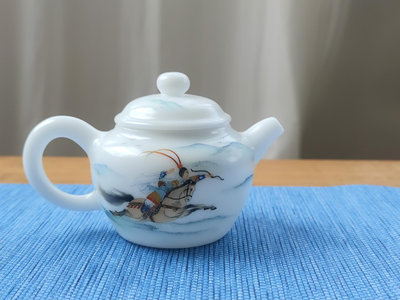 白瓷柴燒茶壺 手作茶壺  手繪重工茶壺 精致小容量茶壺1732 瓷器 茶具 擺件【銀元巷】
