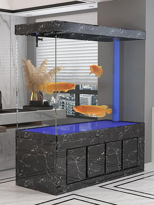 魚缸客廳大型家用定制輕奢底濾超白玻璃水族箱客廳落地隔斷墻魚缸