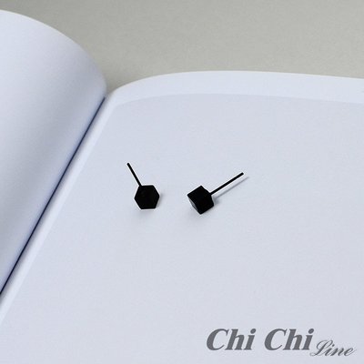 【現貨】Chi Chi 韓系簡約風立體方形耳環耳釘(黑色款)-TE1024