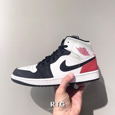 NIKE AIR JORDAN 1 MID SE AJ1 白黑紅 麂皮 拼接 中筒 男鞋 852542-100