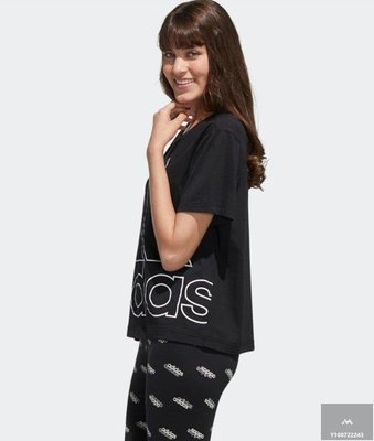 【Fashion™潮牌購】Adidas 愛迪達 短袖 運動 休閒 寬版 印花LOGO 黑白 女款 GK3330