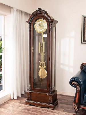 美式復古機械落地鐘客廳裝飾立鐘豪華別墅實木台鐘德國八音座鐘表