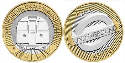 【熱賣精選】英國 2013年 倫敦地鐵150周年 二枚  2英鎊 雙金屬紀念幣（BU級）
