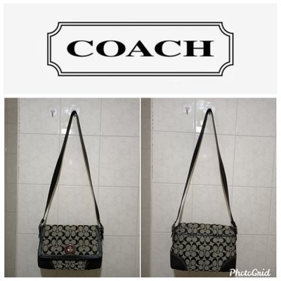 新真品 蔻馳 COACH 斜背包 側背包 肩背包 牛皮緹花Logo織紋布皮革包328 一元起標 有LV