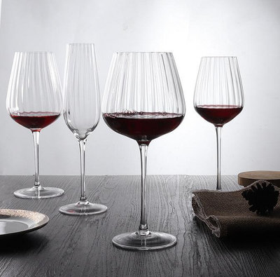 北歐豎條紋紅酒杯香檳杯創意條紋水晶杯高腳杯家用水晶葡萄酒杯