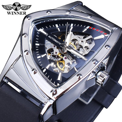 現貨男士手錶腕錶Winner鏤空男士自動機械錶硅膠錶帶黑色錶盤腕錶一件起批外貿