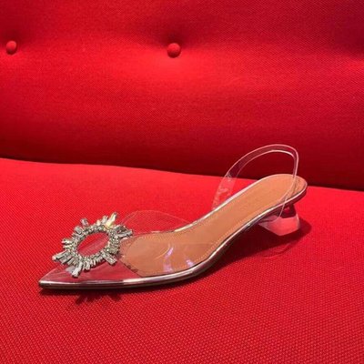 【熱賣精選】代購Amina Muaddi涼鞋女透明PVC太陽花平底中跟4.5氣質高跟鞋