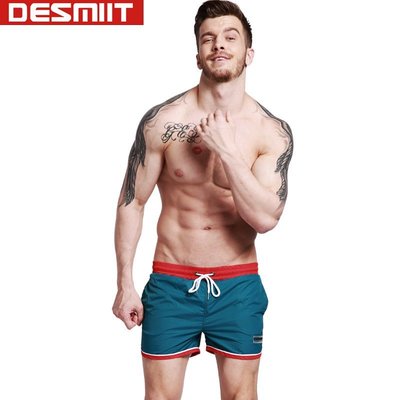 DESMIIT G302男士平角沙灘泳褲 舒適帶內襯 短款沙灘褲 健身跑步~新北五金線材專賣店
