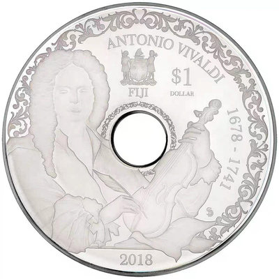斐濟2018年 意大利作曲家安東尼奧可播放CD紀念銀幣 獲獎72156