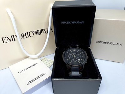 EMPORIO ARMANI 黑色錶盤 黑色陶瓷錶帶 石英 三眼計時 男士手錶AR1451
