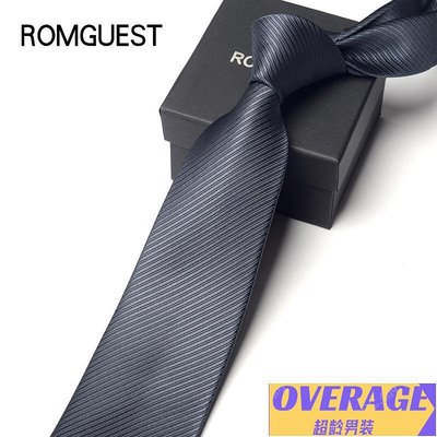 romguest男士商務正裝領帶韓版黑灰單色斜紋職業工作領帶結【超齡男裝】