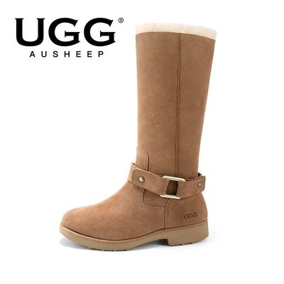 100％原廠 AUSHEEP UGG雪地靴女 羊皮毛一體單搭扣超高筒過膝女靴