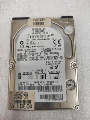 【電腦零件補給站】IBM Travelstar DJSA-220 20GB 4200 RPM IDE 2.5吋硬碟