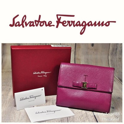 真品新 Salvatore Ferragamo 費洛加蒙 金蝴蝶結 皮夾 短夾零錢袋$398  一元起標 有原廠盒卡LV
